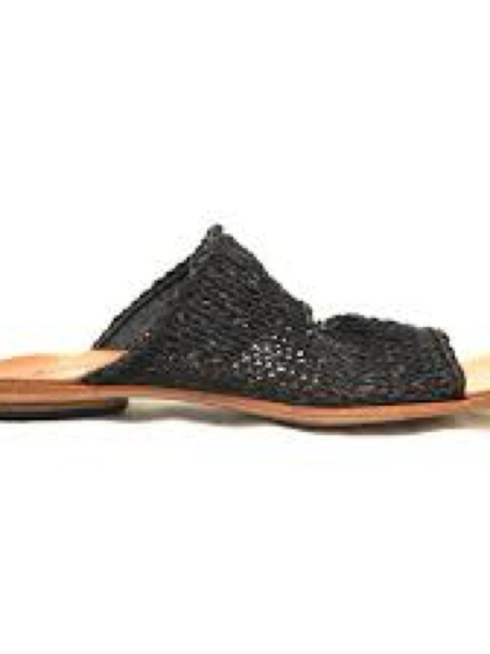 Black Woven Slide Sandals with Tan Footbed